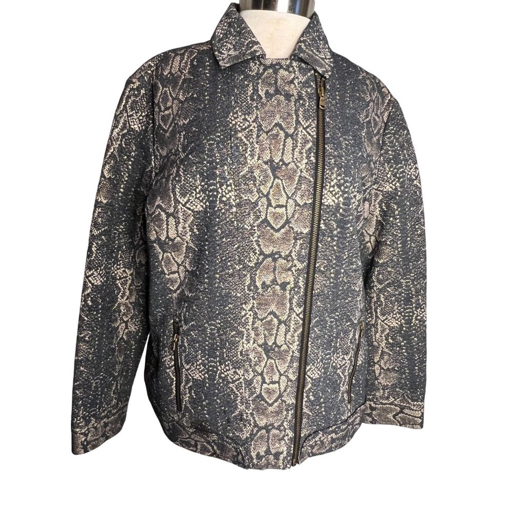 Chicos women’s snakeskin jacket size 3/US16-18 front full zipper lower pockets c